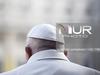 Pope Francis is leading his weekly general audience in St. Peter's Square in the Vatican, on March 6, 2024. (