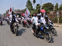 Activists from the All Assam Students Union (AASU) are participating in a motorcycle rally as part of a protest against the Indian governmen...