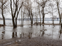 In Kyiv, Ukraine, on March 6, 2024, the area in Natalka Park is flooding due to increased water discharges from the Kyiv Reservoir, followin...