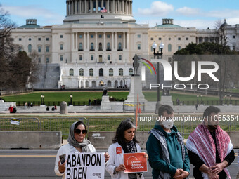 Doctors and community leaders are speaking at an 'End the War' press conference outside the US Capitol on March 7. (