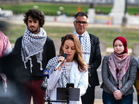 Doctors and community leaders are speaking at an 'End the War' press conference outside the US Capitol on March 7. (