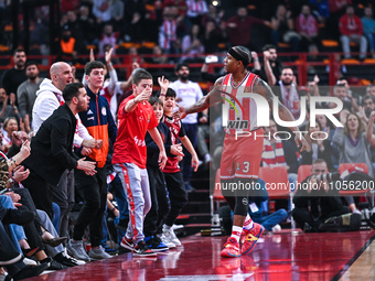 Isaiah Canaan of Olympiacos Piraeus is playing in the Euroleague, Round 28, match between Olympiacos Piraeus and Virtus Segafredo Bologna at...