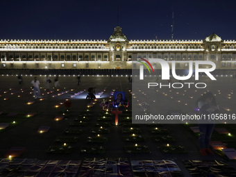 A panoramic view of the Zocalo in Mexico City is being captured on an evening before protests for International Women's Day in Mexico. (