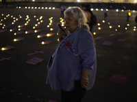 Irinea Buendia, the mother of a femicide victim, is protesting in the Zocalo of Mexico City, during an evening before the International Wome...