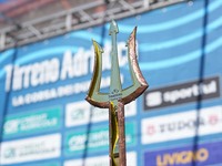The trophy trident of the 59th Tirreno-Adriatico 2024 is being presented during Stage 5, a 144 km stage from Torricella Sicura to Valle Cast...