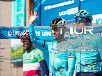 Mark Cavendish from the United Kingdom and the Astana Qazaqstan Team is preparing for Stage 5 of the 59th Tirreno-Adriatico 2024, a 144 km s...