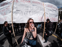 Students are demonstrating against the government-promoted bill for the establishment of non-state universities in Athens, Greece, on March...