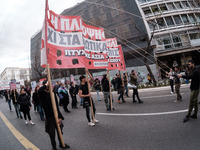 Students are demonstrating against the government-promoted bill for the establishment of non-state universities in Athens, Greece, on March...