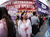 Students and feminist activists are protesting against patriarchy and violence in Athens, Greece, on March 8, 2024. (
