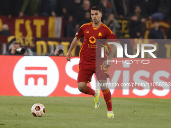 Mehmet Celik of Roma is in action during the UEFA Europa League round of 16 first leg match between AS Roma and Brighton & Hove Albion at St...