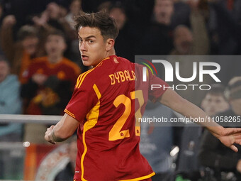 Paulo Dybala of Roma is reacting during the UEFA Europa League round of 16 first leg match between AS Roma and Brighton & Hove Albion at Sta...