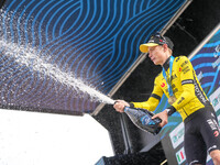 Jonas Vingegaard of Denmark and Team Visma - Lease a Bike is celebrating on the podium as the stage winner during the 59th Tirreno-Adriatico...