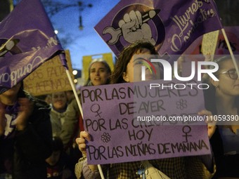 People are marking International Women's Day with a mass demonstration in Barcelona, Spain, on March 8, 2024. (