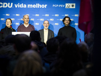 Paulo Raimundo, the candidate for Prime Minister from the CDU-PCP communist party, is speaking at a rally in Porto, Portugal, on March 8, 20...