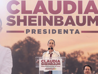 Claudia Sheinbaum, candidate for the Presidency of Mexico for the Let's Make History coalition, is speaking during a political rally as part...