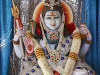 An adorned idol of Lord Shiva is being displayed at a Hindu temple in Richmond Hill, Ontario, Canada, on March 8, 2024, on the occasion of M...