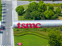 An aerial photo is showing the factory of Taiwan Semiconductor Manufacturing Company (TSMC) in Nanjing, Jiangsu province, China, on August 1...