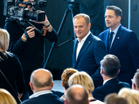 Prime Minister Donald Tusk and the Chairman of the Civic Coalition, Warsaw Mayor Rafal Trzaskowski, are arriving for a meeting of the Nation...