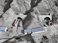 A view of the exit of the Tiemengguan Tunnel in Bazhou, Xinjiang province, China, on March 9, 2024. (