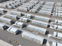 An aerial photo is showing the largest energy storage 400MW project in Shandong province in Zaozhuang City, China, on March 10, 2024. The ul...