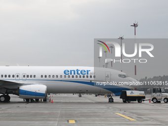 Enter Air plane is seen at the airport in Katowice, Poland on February 28, 2024. (