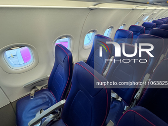 Empty seats are seen on Wizz Air plane in Abu Dhabi, United Arab Emirates on February 28, 2024. (