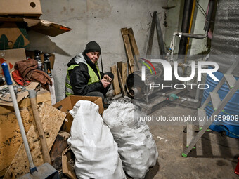 A man is seen in a bomb shelter in Huliaipole, Zaporizhzhia Region, Ukraine, on March 7, 2024. NO USE RUSSIA. NO USE BELARUS. (