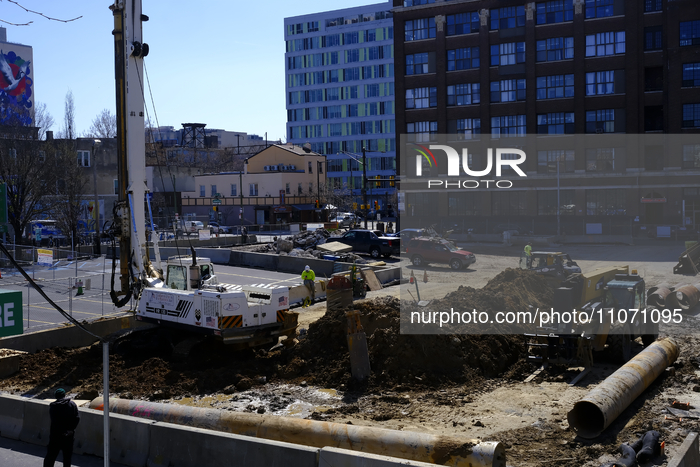 A general view of a construction site is being seen from the Reading viaduct in the Callowhill neighborhood of Philadelphia, PA, USA, on Mar...