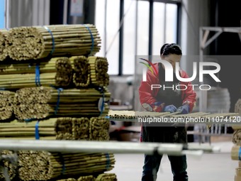 A worker is working on a production line in a craft company's workshop in Liuzhou, China, on March 10, 2024. (