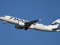 An Airbus A320-214 from Finnair is taking off from Barcelona Airport in Barcelona, Spain, on February 29, 2024. (