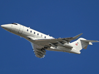 A Bombardier Challenger 350 from Avcon Jet is taking off from Barcelona Airport in Barcelona, Spain, on February 29, 2024. (