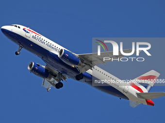 An Airbus A320-232 from British Airways is taking off from Barcelona Airport in Barcelona, Spain, on February 29, 2024. (