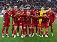 A.S. Roma players are posing for a team photo during the 29th day of the Serie A Championship between A.S. Roma and U.S. Sassuolo in Rome, I...