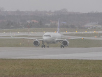 A SAS jet plane is taxiing in Gdansk, Poland, on March 17, 2024. (