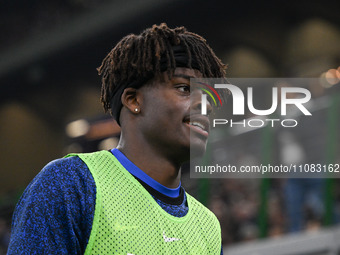 Yann Bisseck of FC Inter is playing during the Italian Serie A football match between Inter FC Internazionale and SSC Napoli at the Giuseppe...