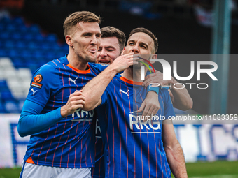 Mark Kitching and Dan Gardner of Oldham Athletic are celebrating during the Vanarama National League match between Oldham Athletic and Chest...