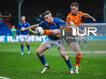 Josh Lundstram of Oldham Athletic is battling for possession during the Vanarama National League match between Oldham Athletic and Chesterfi...