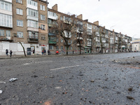 The aftermath of a Russian missile attack is visible in the Podilskyi district of Kyiv, the capital of Ukraine, on March 21. (