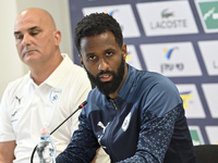 Alon Hazan Israel head coach and Eli Dasa  Of Israel speak during the Israel official press conference before the EURO 2024 European qualifi...