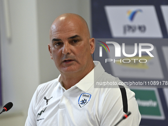Alon Hazan Israel head coach Of Israel speak during the Israel official press conference before the EURO 2024 European qualifiers play-off g...