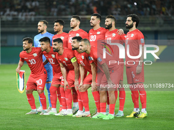 The starting eleven of Palestine are playing during the FIFA World Cup 2026 and the AFC Asian Cup Saudi Arabia 2027 soccer match between Pal...
