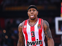 Isaiah Canaan of Olympiacos Piraeus is playing in the Euroleague, Round 31, match between Olympiacos Piraeus and LDLC ASVEL Villeurbanne at...