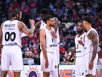 Players from LDLC ASVEL Villeurbanne are competing in the Euroleague, Round 31, match against Olympiacos Piraeus at the Peace & Friendship S...