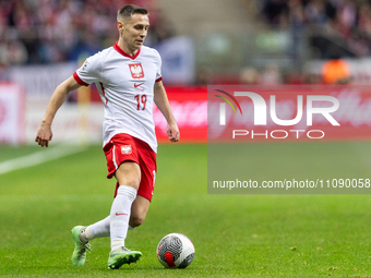 Przemyslaw Frankowski is playing in the UEFA EURO 2024 qualifier play-off between Poland and Estonia in Warsaw, Poland, on March 21, 2024. (