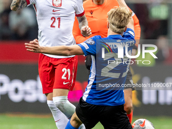 Nicola Zalewski and Kevor Palumets are playing in the UEFA EURO 2024 qualifier play-off between Poland and Estonia in Warsaw, Poland, on Mar...