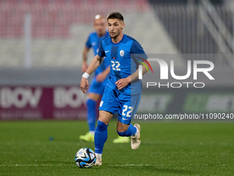 Adam Cerin of the Slovenia national soccer team is in action during the friendly international soccer match between Malta and Slovenia at th...