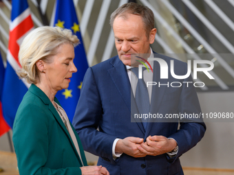 European Commission President Ursula von der Leyen (L) and Poland's Prime Minister Donald Tusk are seen talking during the second day of the...
