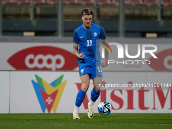 Slovenian national soccer team player Benjamin Sesko is in action during the friendly international soccer match between Malta and Slovenia...