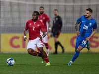 Joseph Mbong of the Malta national soccer team is in action during the friendly international soccer match between Malta and Slovenia at the...