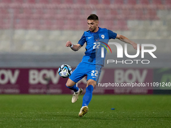 Slovenia national soccer team player Adam Cerin is in action during the friendly international soccer match between Malta and Slovenia at th...